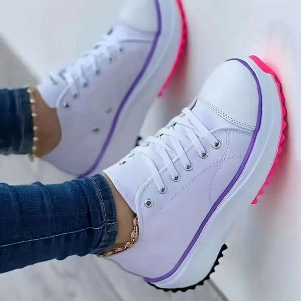Zapatillas de lona gruesa para mujer, zapatillas casuales con cordones antideslizantes, zapatillas deportivas con suela gruesa